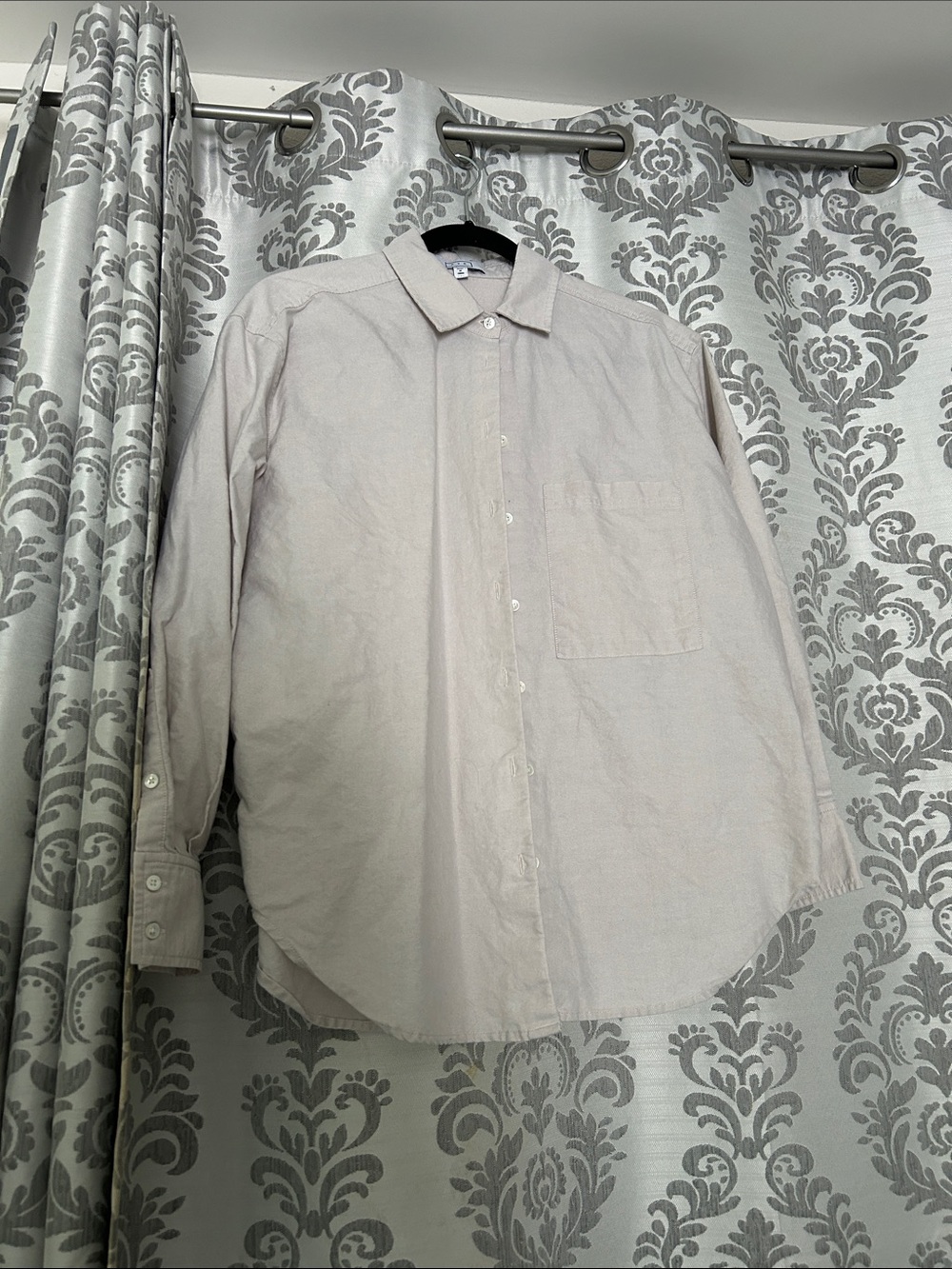 AYR women’s  Classic Long-Sleeve Button-Down Shirt — Light Beige size S